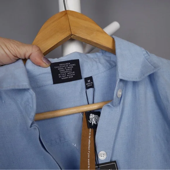 Madison Mathews 100% Linen Light Blue Maxi Shirt Dress with Tie Medium NWT - Picture 10 of 11